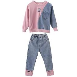 amropi Mädchen Bekleidungsset Sweatshirt Jeans Hose Jogginganzug Trainingsanzug Rosa-1 Blau,3-4 Jahre von amropi