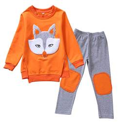 amropi Mädchen Bekleidungsset Sweatshirt und Leggings Hose mit Doppelte Knieschützer Trainingsanzug Orange Grau,10-11Jahre von amropi