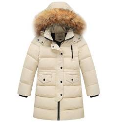 amropi Mädchen Daunenjacken mit Fell Kapuze Lang Winterjacke Kälteschutz Wasserabweisend Verdickte Daunenmantel (Beige,10-11Jahre) von amropi