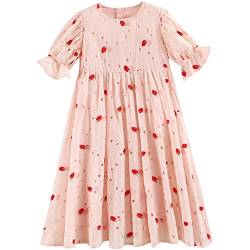 amropi Mädchen Kleider Kurzarm Baumwolle Erdbeere Sommerkleid Prinzessin Kinder Kleid Rosa-2,8-9 Jahre von amropi