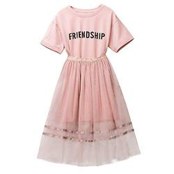 amropi Mädchen Kurzarm Aufdruck T-Shirt + Tulle Rock Sommer Outfits Kleidung Set Rosa, 10-11 Jahre von amropi