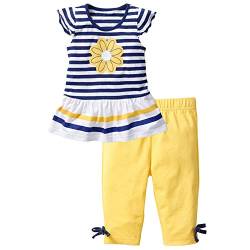 amropi Mädchen Kurzarm Gestreift T-Shirt + Leggings Hosen Kinder Sommer Kleidung Set Blau Gelb,3-4 Jahre von amropi