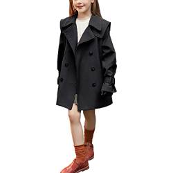 amropi Mädchen Langarm Trenchcoat mit Gürtel Einfarbig Windjacke Parka (Schwarz-2,4-6 Jahre) von amropi