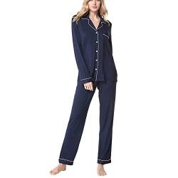 amropi Schlafanzug Damen Langärmlig Pyjama Sets 2 stücke Nachtwäsche (Blau,L) von amropi