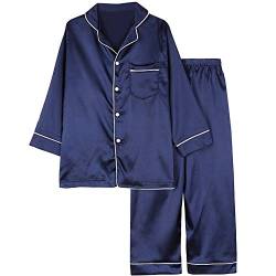 amropi Schlafanzug Passende Familien Satin Nachtwäsche 2 Stück Set für Kinder und Erwachsene Blau,S von amropi