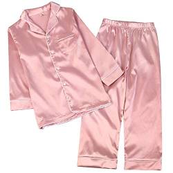 amropi Schlafanzug Passende Familien Satin Nachtwäsche 2 Stück Set für Kinder und Erwachsene Rosa,S von amropi