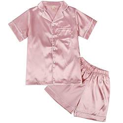 amropi Schlafanzug Passende Familien Satin Nachtwäsche 2 Stück Set für Kinder und Erwachsene Rosa-2,XS von amropi