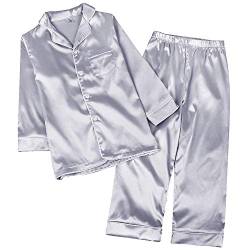 amropi Schlafanzug Passende Familien Satin Nachtwäsche 2 Stück Set für Kinder und Erwachsene Weiß,3-4 Jahre von amropi