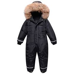 amropi Schneeanzug Mädchen Kinder Skianzug Daunenjacke mit Kaputze Overall Winteranzug Schwarz,4-5 Jahre von amropi