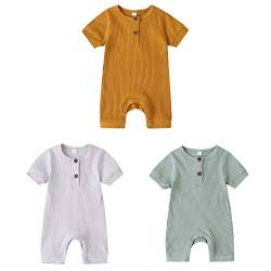 amropi Strampler Baby Mädchen 3er-Pack Kurzarm Schlafstrampler Baumwolle Schlafanzug 0-3 Monate,Gelb/Weiß/Blau von amropi