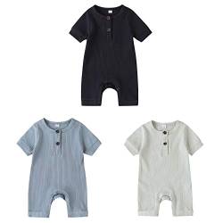amropi Strampler Baby Mädchen 3er-Pack Kurzarm Schlafstrampler Baumwolle Schlafanzug 12-18 Monate,Blau/Weiß/Schwarz von amropi