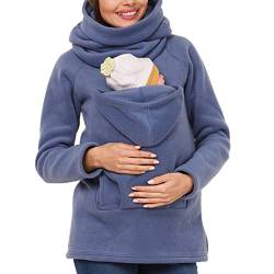 amropi Tragejacke für Mama und Baby 3 in 1 Damen Langarm Kapuze Känguru Umstandsjacke Warm Tragepullover mit Babyeinsatz Blau,S von amropi