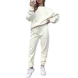 amropi Trainingsanzug Damen Pullover Sweatshirt und Jogginghose Warm Vlies Kleidungsset (Beige,XL) von amropi