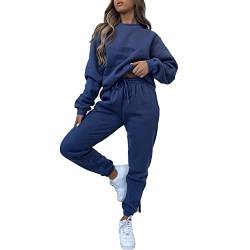 amropi Trainingsanzug Damen Pullover Sweatshirt und Jogginghose Warm Vlies Kleidungsset (Blau,XL) von amropi