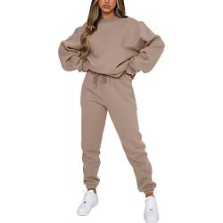 amropi Trainingsanzug Damen Pullover Sweatshirt und Jogginghose Warm Vlies Kleidungsset (Braun,3XL) von amropi