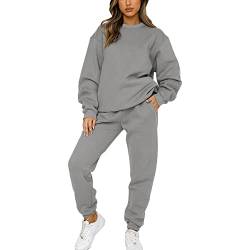 amropi Trainingsanzug Damen Pullover Sweatshirt und Jogginghose Warm Vlies Kleidungsset (Grau,3XL) von amropi