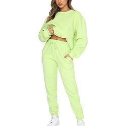 amropi Trainingsanzug Damen Pullover Sweatshirt und Jogginghose Warm Vlies Kleidungsset (Grün,L) von amropi