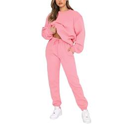 amropi Trainingsanzug Damen Pullover Sweatshirt und Jogginghose Warm Vlies Kleidungsset (Rosa,M) von amropi