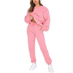 amropi Trainingsanzug Damen Pullover Sweatshirt und Jogginghose Warm Vlies Kleidungsset (Rosa,XL) von amropi