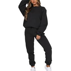 amropi Trainingsanzug Damen Pullover Sweatshirt und Jogginghose Warm Vlies Kleidungsset (Schwarz,4XL) von amropi