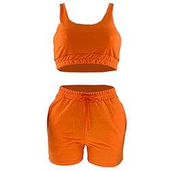amropi Trainingsanzug Damen Sport Sets Hoher Taille Shorts und Crop Tank Top 2 Piece Yoga Outfits Orange,M von amropi
