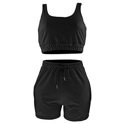 amropi Trainingsanzug Damen Sport Sets Hoher Taille Shorts und Crop Tank Top 2 Piece Yoga Outfits Schwarz,XXL von amropi