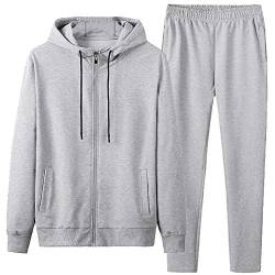 amropi Trainingsanzug Herren Jogginganzug Kapuzenpullover Sportanzug Sweatjacke und Sporthose (Grau,XXL) von amropi