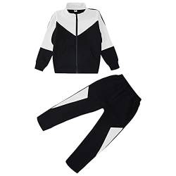 amropi Trainingsanzug Mädchen Sportanzug Sweatjacke + Jogginghose Bekleidungsset Jogginganzug Weiß Schwarz,8-9 Jahre von amropi