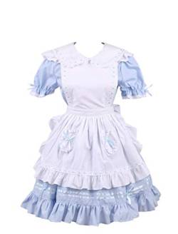 Antaina Blau Baumwolle Weiß Schürze Rüsche Flieges süß Maid Knielang Elegant Lolita Cosplay Kleid,XXL von an*tai*na*