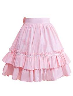 Antaina Rosa Rüschen Layered Bowknot Süße Baumwolle Prinzessin Lolita Tutu Röcke Knielang Elegant Faltenrock,XS von an*tai*na*