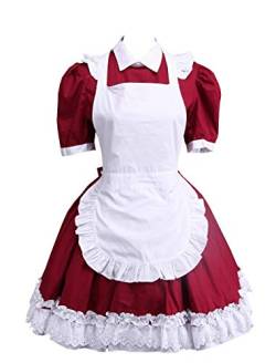 Antaina Rot Baumwolle Weiß Schürze Rüsche süß viktorianisch Maid Knielang Elegant Lolita Cosplay Kleid,XS von an*tai*na*