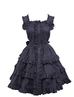 Antaina Schwarz Baumwolle Rüsche Flieges Spitze Retro Gothic Punk Knielang Elegant Lolita Cosplay Kleid,XXL von an*tai*na*