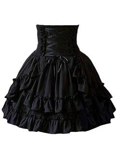 Antaina Schwarz Hohe Taille Gotisch Layered Rüschen Baumwolle Knielang Elegant Lolita Kurze Röcke Faltenrock,XL von an*tai*na*