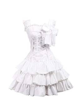 Antaina Weiß Baumwolle Rüsche Fliege Spitze Klassiker viktorianisch Knielang Elegant Lolita Cosplay Kleid,XL von an*tai*na*