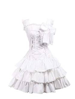 Antaina Weiß Baumwolle Rüsche Fliege Spitze Klassiker viktorianisch Knielang Elegant Lolita Cosplay Kleid,XXL von an*tai*na*