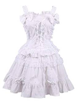 Antaina Weiß Baumwolle Spitze Fliege Rüsche Klassiker viktorianisch Knielang Elegant Lolita Cosplay Kleid,L von an*tai*na*