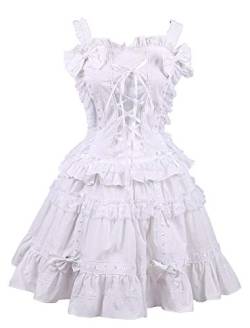 Antaina Weiß Baumwolle Spitze Fliege Rüsche Klassiker viktorianisch Knielang Elegant Lolita Cosplay Kleid,XXL von an*tai*na*