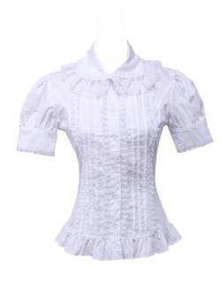 Antaina Weiß Baumwolle Spitze Rüsche Klassisch Viktorianisch Lolita Beiläufig Hemd Bluse, XXL,MEHRWEG von an*tai*na