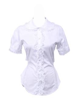 Antaina Weiß Baumwolle Spitze Viktorianisch Seemann Rüsche Lolita Beiläufig Hemd Bluse, XS,MEHRWEG von an*tai*na