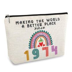 Geschenk zum 50. Geburtstag für Frauen, gewaschen, doppelseitig, bedruckt, wasserdicht, Flachs, kleine Make-up-Tasche für Mutter, 1974, Make-up-Taschen für Damen von ancpeany