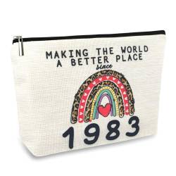 Make-up-Tasche zum 40. Geburtstag für Frauen, gewaschen, doppelseitig, bedruckt, wasserdicht, Leinen, Reise-Kosmetiktasche für Mama, Jubiläum 1983 von ancpeany