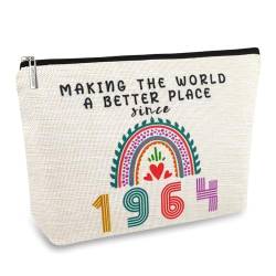 ancpeany Geschenk zum 60. Geburtstag für Frauen, gewaschen, doppelseitig, bedruckt, wasserdicht, Flachs, kleine Make-up-Tasche für Mutter, 1964 Rainhow, Make-up-Taschen für Damen von ancpeany