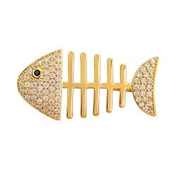 Brosche Damen Broschen, Zirkonia, Fisch-Broschen for Damen und Herren, Kragennadel, Tier-Design, Schmuck, Anzug-Accessoires Fashion Brosche (Color : Gold) von anfeng-2