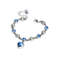 Damen-Silberarmband mit glänzenden, klaren und blauen Zirkonia, Herz verstellbares Armband, Geschenk für Frauen ihre Freundin Ehefrau von ankbrats