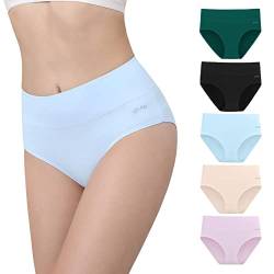 anqier Unterhosen Damen, 5er Pack Stretch Baumwolle Hohe Taille Slips Damen Atmungsaktiv Panties Weich Frauen Unterwäsche von anqier