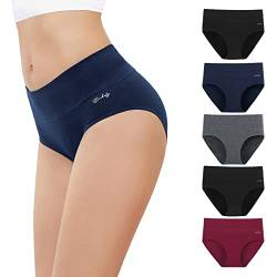 anqier Unterhosen Damen, 5er Pack Stretch Baumwolle Hohe Taille Slips Damen Atmungsaktiv Panties Weich Frauen Unterwäsche von anqier