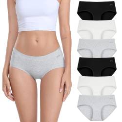 anqier Unterhosen Damen, 6er Pack Baumwolle Mittlere Taille Slips Damen Bequeme Atmungsaktiv Hipster Pantys Weich Frauen Unterwäsche von anqier