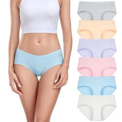 anqier Unterhosen Damen, 6er Pack Baumwolle Mittlere Taille Slips Damen Bequeme Atmungsaktiv Hipster Pantys Weich Frauen Unterwäsche von anqier