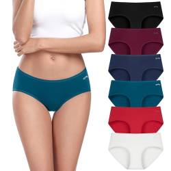 anqier Unterhosen Damen, 6er Pack Baumwolle Mittlere Taille Slips Damen Bequeme Atmungsaktiv Hipster Pantys Weich Frauen Unterwäsche von anqier