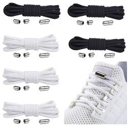 6 Paar Elastische Schnürsenkel mit Metallkapsel, Einstellbare Schnürsenkel Ohne Binden, Gummi Schuhbänder mit Kapseln, Gummischnürsenkel für Sneaker, Laufschuhe, Sporschuhe (Schwarz+Weiß) von anshuke